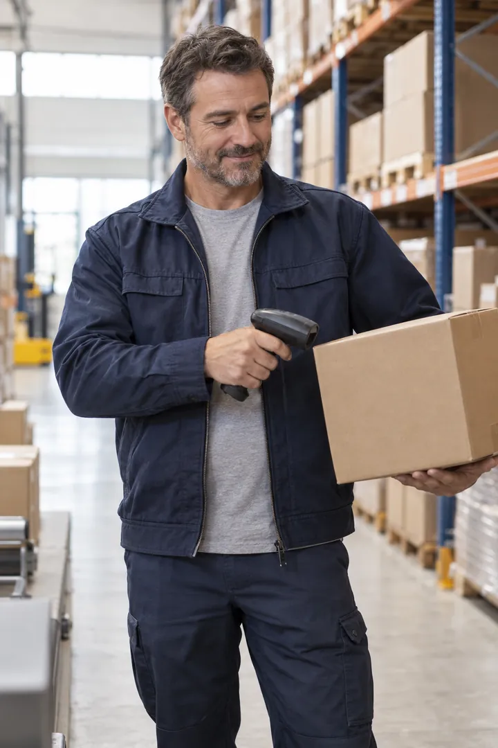 Warehouse worker scanning a parcel
